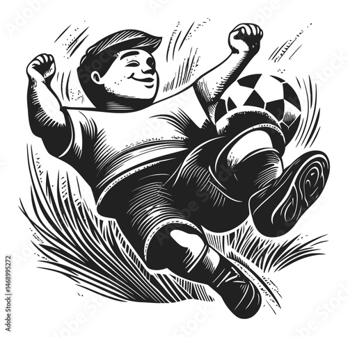 Happy Child Playing Soccer in a Fun and Joyful Outdoor Scene