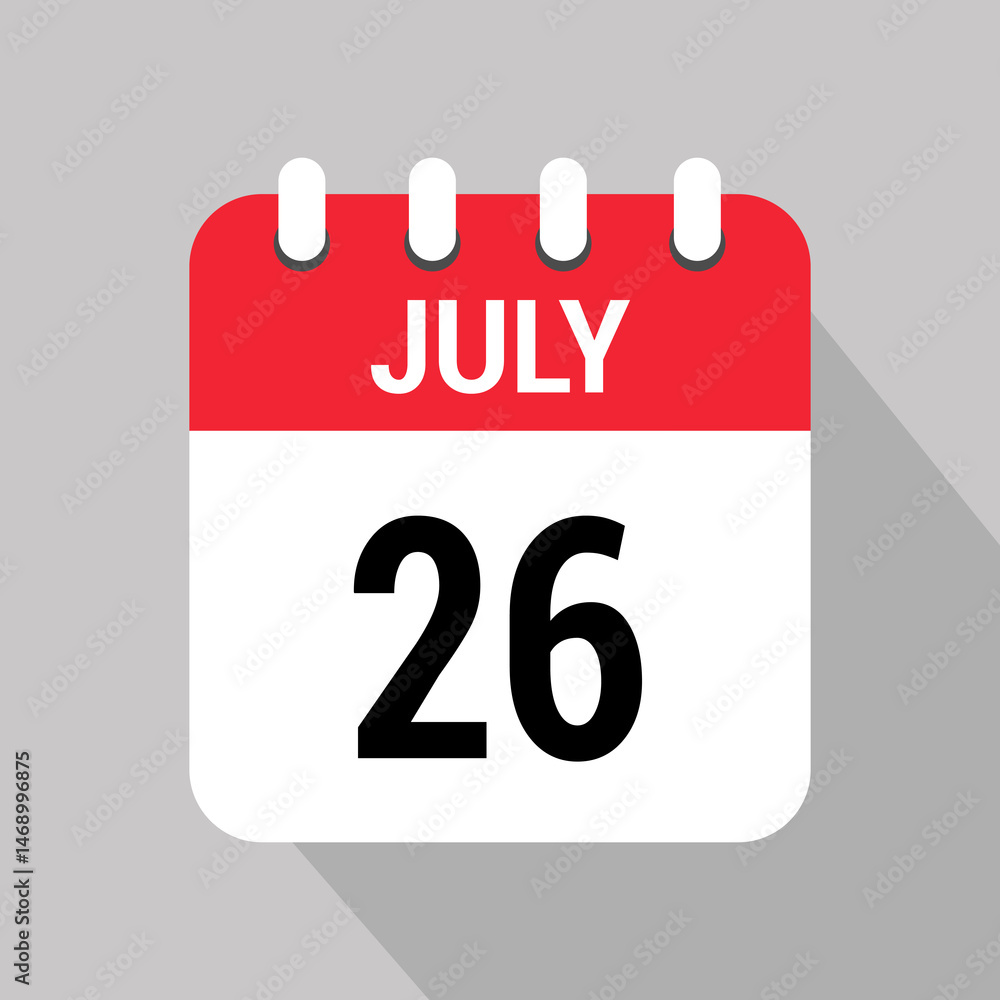 26 july calendar icon text monthly vector page web design 26 july calendar icon text monthly vector page web design
