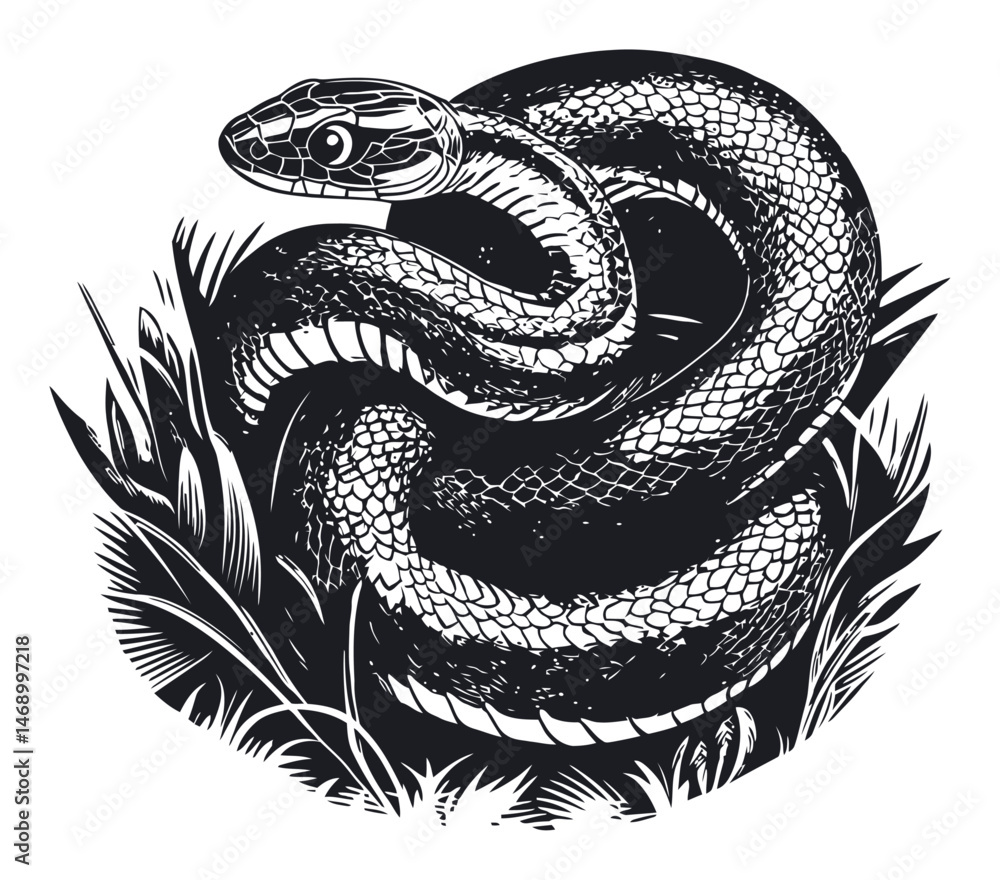 Obraz premium Black and White Artistic Illustration of a Snake in Nature