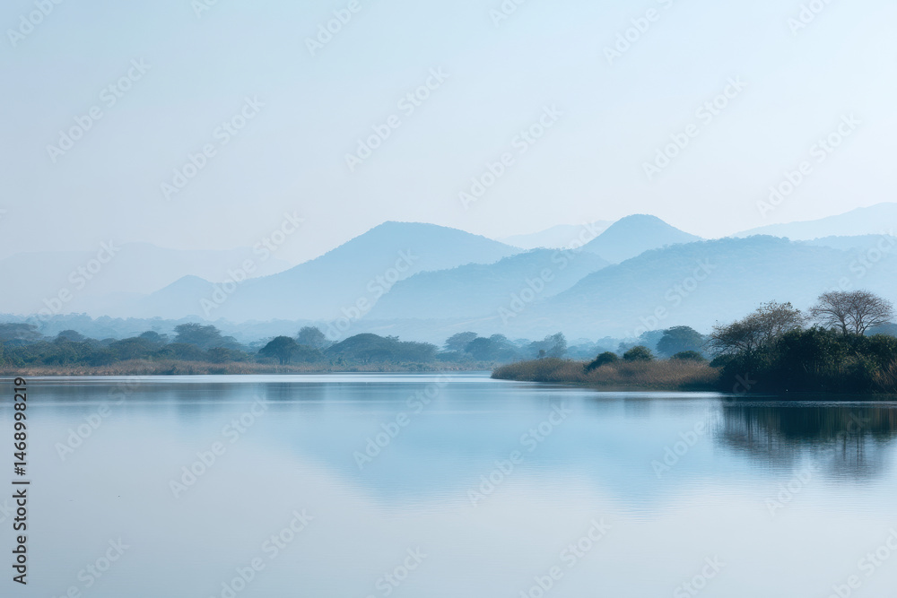 Naklejka premium serene coastal wetland in el salvador enveloped in mist and fog