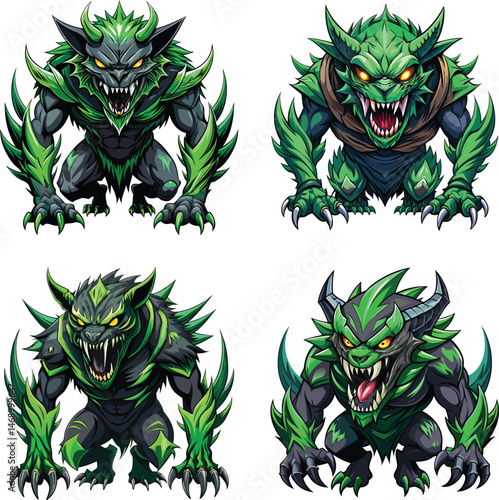 Frightful Monster with Werewolf vector art illustration