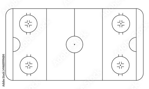 Vector of ice hocky rink. Ice pitch in top view. Stadium with graphic line diagram. Outline background for plan and play