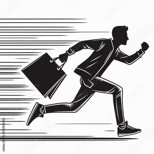 Man running with shopping bags in a hurried motion  