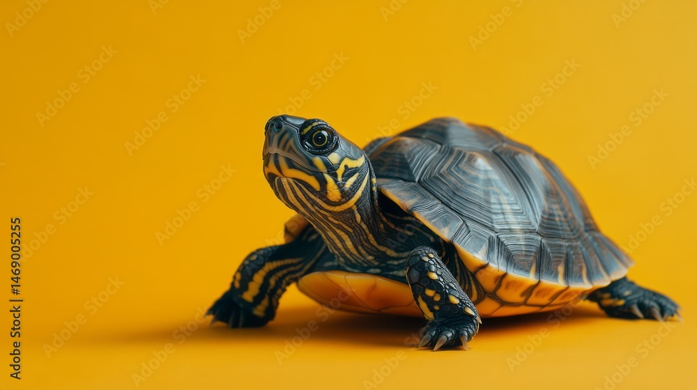 Obraz premium Close-up of a small turtle against a bright backdrop.