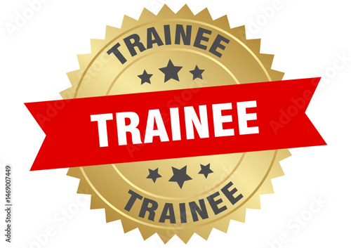 trainee. trainee round red and gold label isolated on transparent background