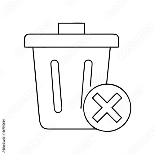 Outline of Trash Bin with Delete Symbol, contour icon, thin line  