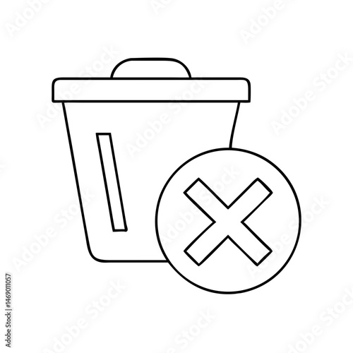 Trash bin icon with cancellation symbol in minimalistic style, contour icon, thin line  