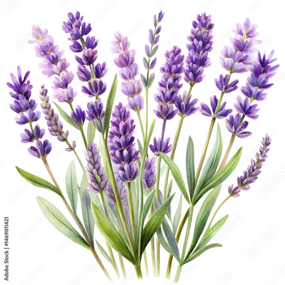Fototapeta premium watercolor lavender flowers isolated on transparent background