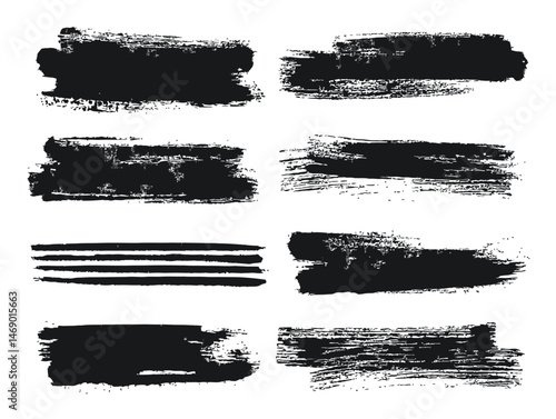 Abstract black brush strokes on white create a minimalist design.