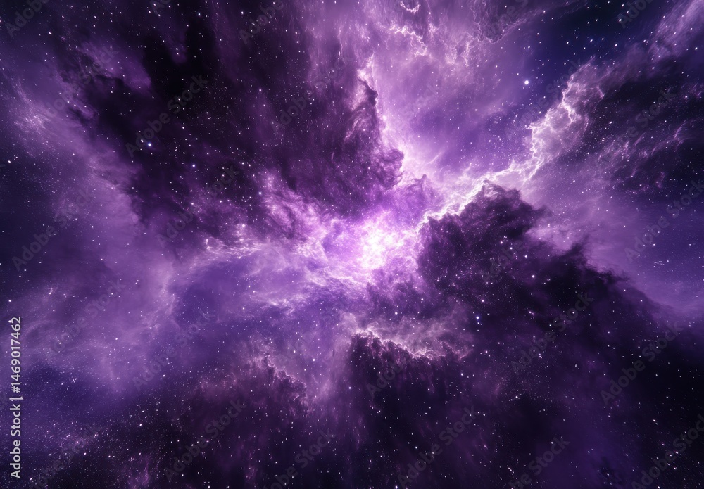Fototapeta premium Cosmic Purple Nebula Swirling Gas Clouds and Stars