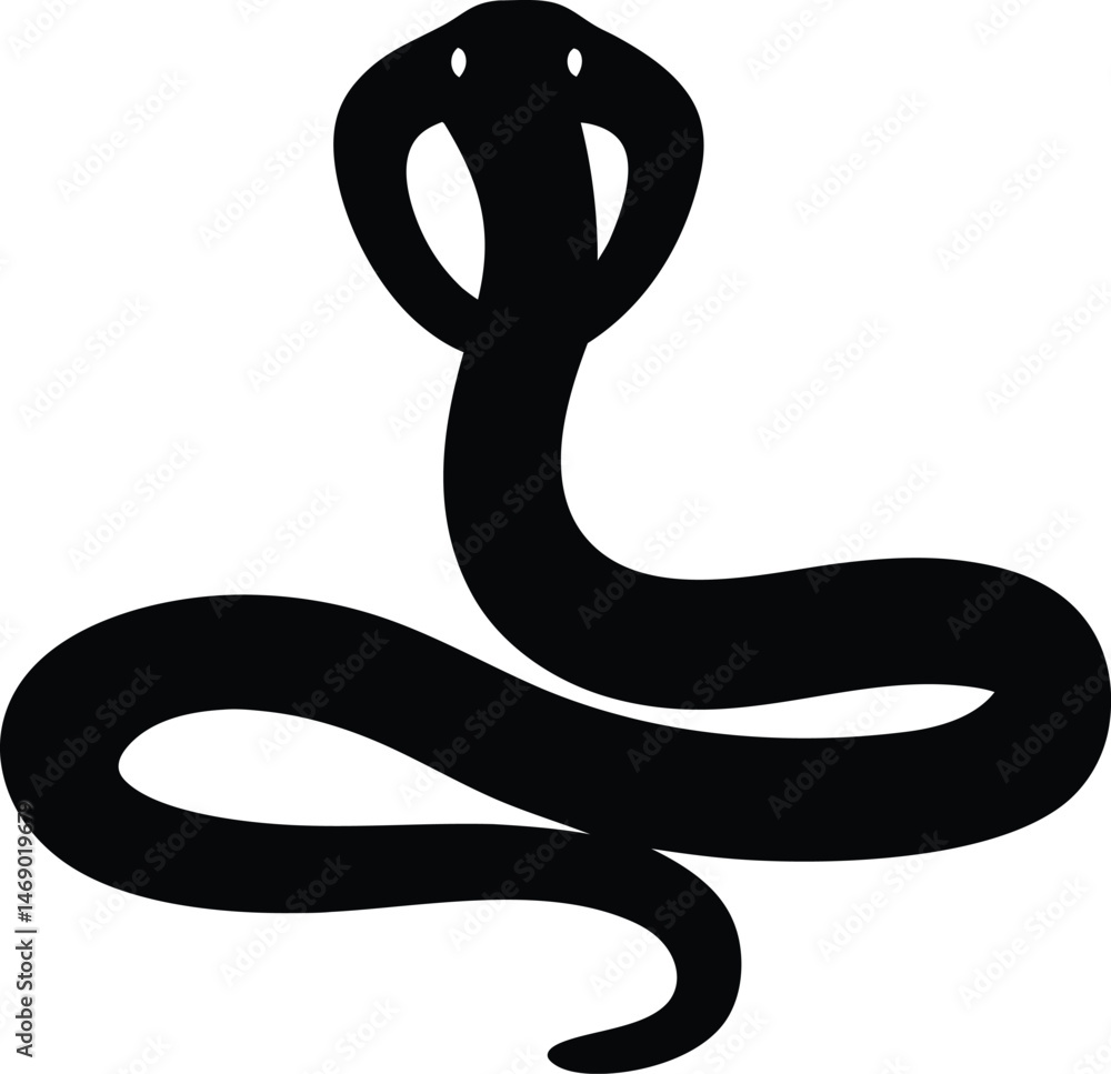 Fototapeta premium Black silhouette of a snake with open hood, illustration of a venomous reptile.