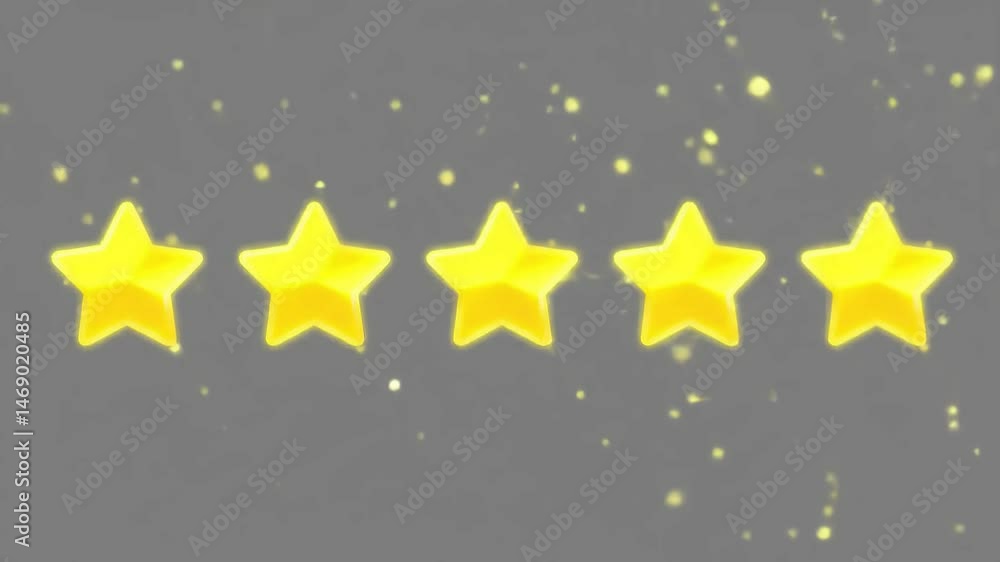 Animated Five Yellow Stars Rating Pop Up with Glowing Particles Animated Five Yellow Stars Rating Pop Up with Glowing Particles