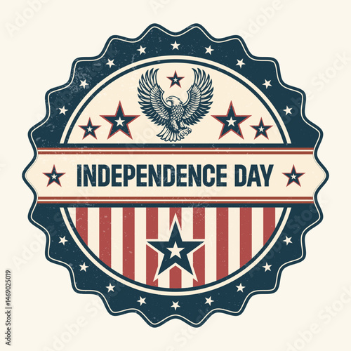 Vintage american independence day badge with eagle and patriotic star design