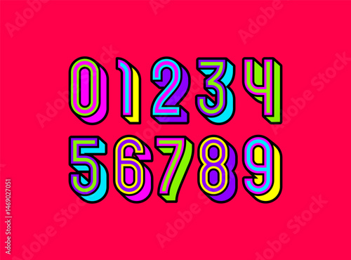 Bright numbers set made 3D style, numerals 0, 1, 2, 3, 4, 5, 6, 7, 8, 9, vector illustration 10EPS