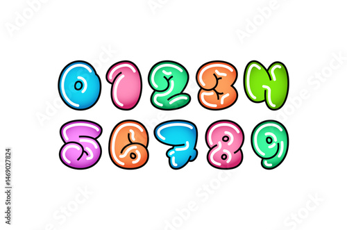 Graffiti numbers, for your logo design, inflatable numerals 0, 1, 2, 3, 4, 5, 6, 7, 8, 9, vector illustration 10.
