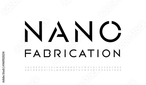 Font stencil alphabet, thin cut out letters from A to Z and numbers from 0 to 9, vector illustration 10EPS.