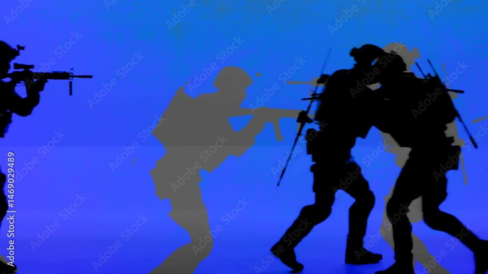Army Moving with Dramatic Shadow Effect Animation on blue Background Army Moving with Dramatic Shadow Effect Animation on blue Background