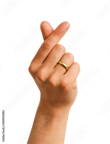 Realistic hand with finger heart gesture, symbolizing love and affection for social media or campaigns.