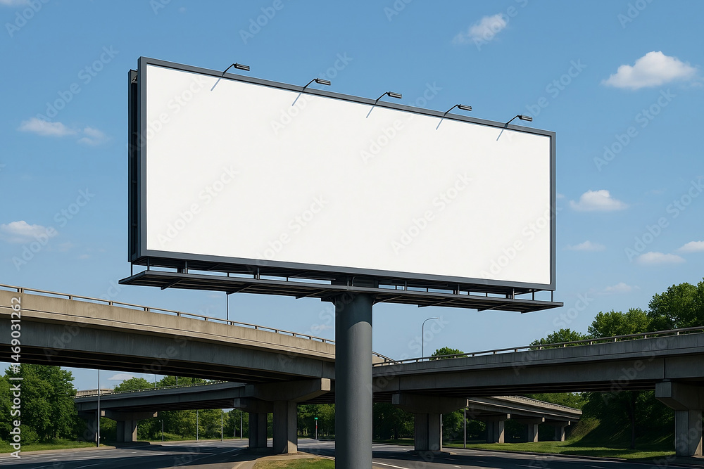 Obraz premium Billboard mockup under bright daylight, ideal for commercial ad previews and urban promotion.