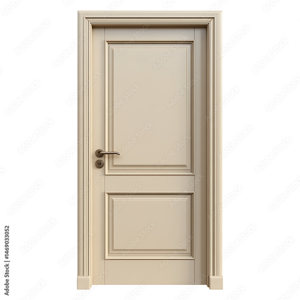 Elegant classic door features beige finish and ornate paneling is featured on transparent background Elegant classic door features beige finish and ornate paneling is featured on transparent background