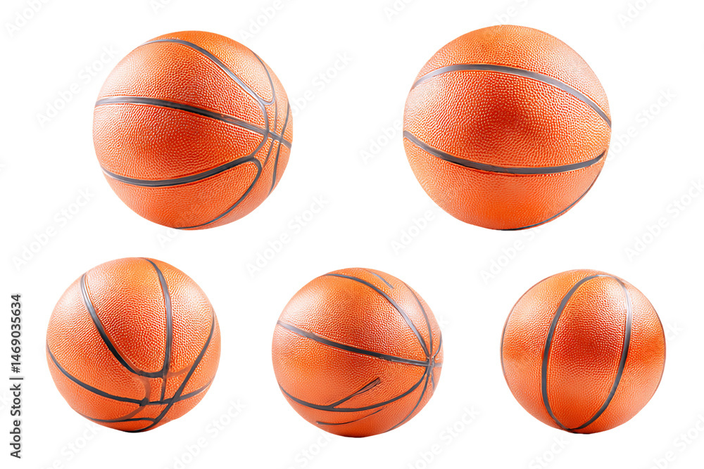Fototapeta premium Six Orange Basketballs on Transparent Background, PNG