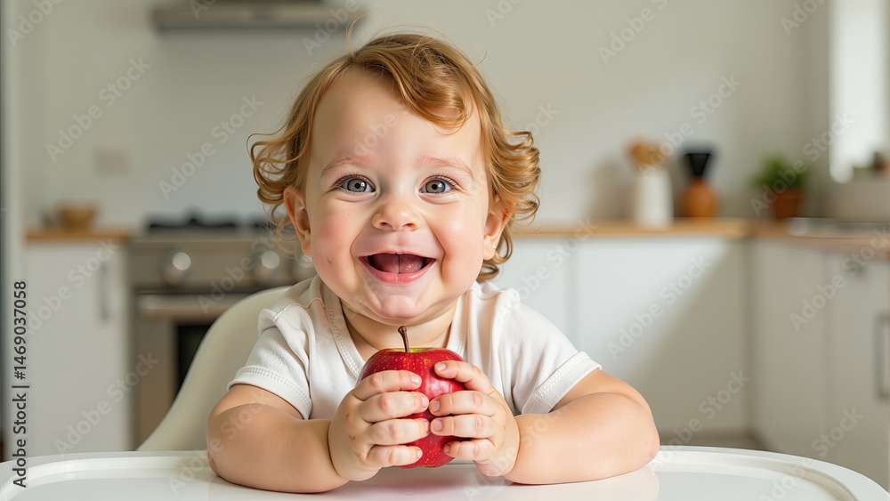 Happy Toddler Holding Red Apple Inside Happy Toddler Holding Red Apple Inside