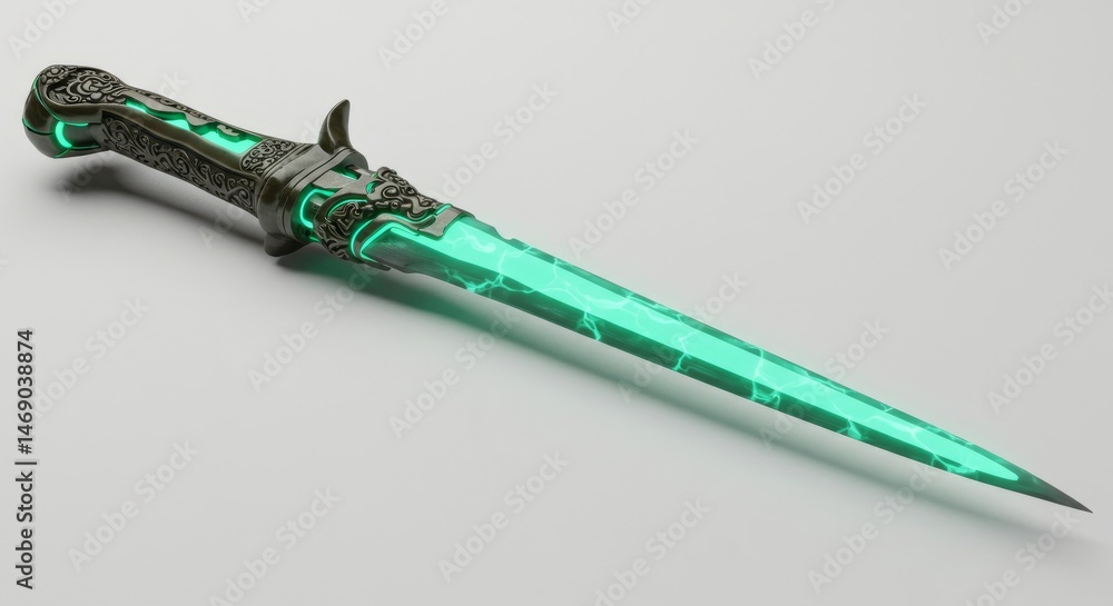 Fototapeta premium Glowing Teal Dagger Fantasy Weapon 3D Render