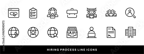 Hiring Process Line Icons. Recruitment, Job Application, Interview, Candidate Selection Vector Set