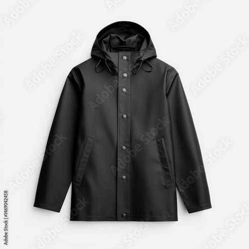 Stylish Black Rain Jacket with Hood and Snaps for Everyday Use