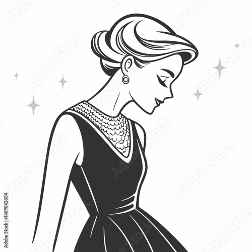 Classic little black dress icon with diamond neckline sparkle