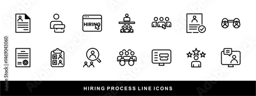 Hiring Process Line Icons. Recruitment, Job Application, Interview, Candidate Selection Vector Set