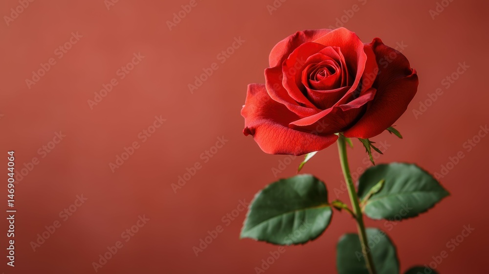 Fototapeta premium Vibrant red rose in rich bokeh background floral photography soft shadows nature's beauty