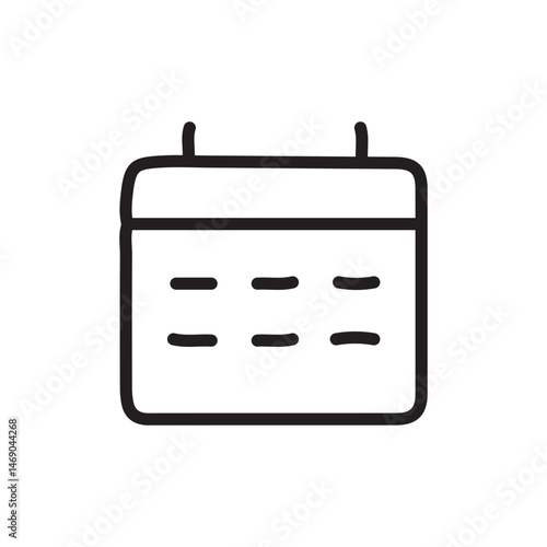Simple calendar icon.  A basic, outlined calendar, horizontally oriented, with evenly spaced rows for days