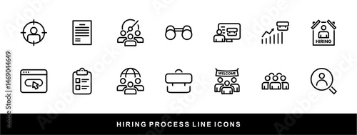 Hiring Process Line Icons. Recruitment, Job Application, Interview, Candidate Selection Vector Set