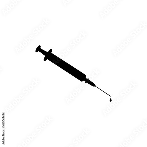 Medical syringe injection silhouette vector flat illustration on white background.