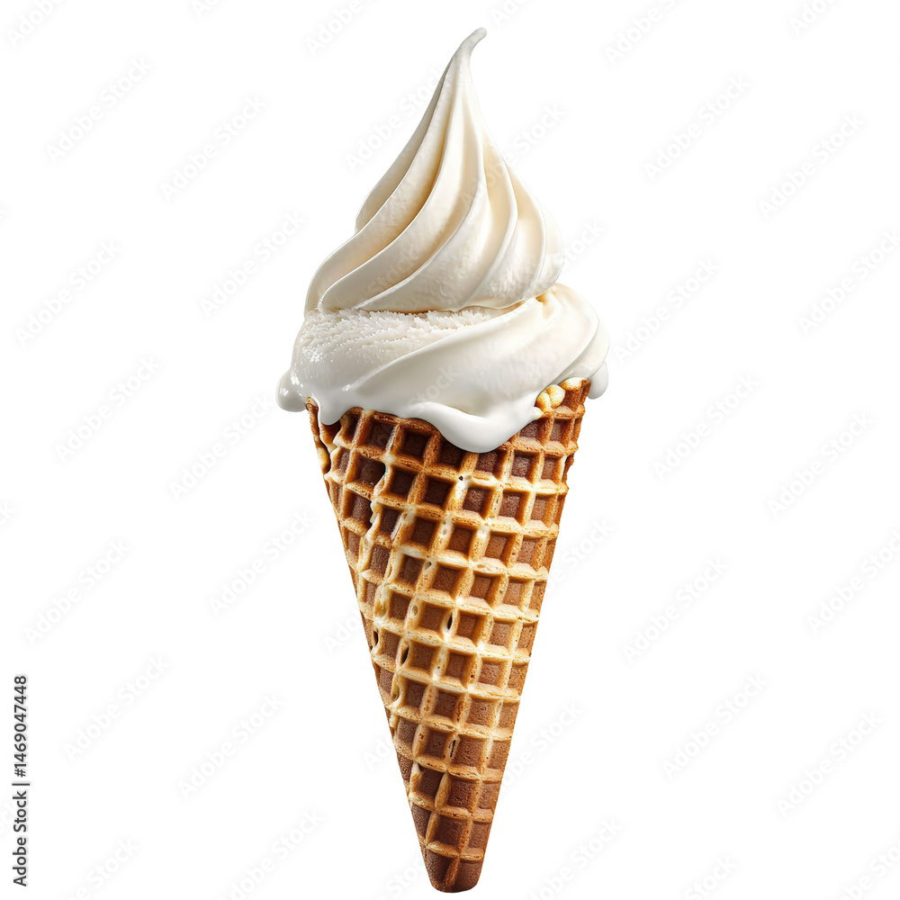 A deliciously swirled ice cream cone with colorful toppings sitting against a bright background evoking summer joy isolated on transparent background.. A deliciously swirled ice cream cone with colorful toppings sitting against a bright background evoking summer joy isolated on transparent background..