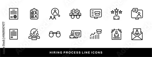 Hiring Process Line Icons. Recruitment, Job Application, Interview, Candidate Selection Vector Set