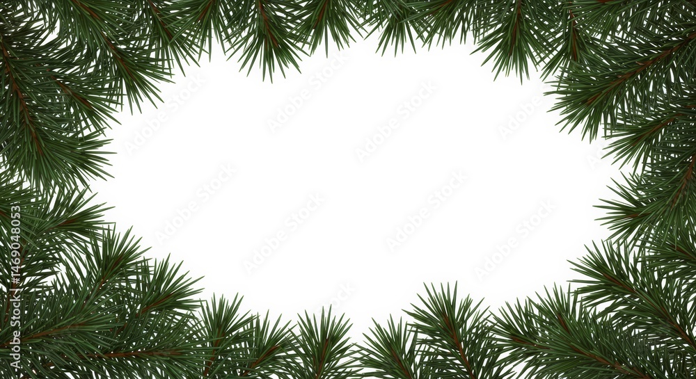 Evergreen Branch Frame: Fresh Pine Needles Bordering a Blank Space Evergreen Branch Frame: Fresh Pine Needles Bordering a Blank Space