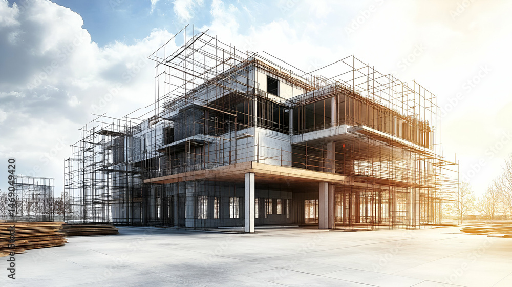 Obraz premium Modern Building Construction Site Under Bright Day Light