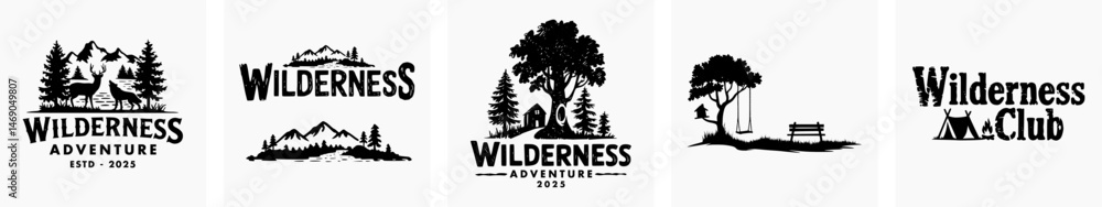 Obraz premium Set of vintage retro logos adventure, Wilderness, Bushcraft