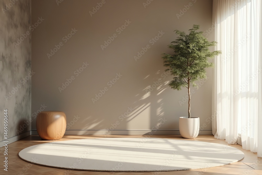 Fototapeta premium Tranquil room with plant and sunlight