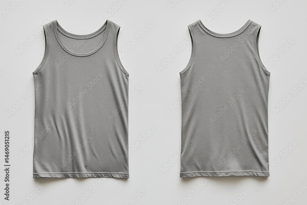 Naklejka premium Front and back view of plain gray sleeveless tank top, isolated apparel mockup