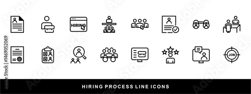 Hiring Process Line Icons. Recruitment, Job Application, Interview, Candidate Selection Vector Set