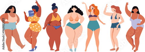 Body positive concept showcasing creative plus-size collection of fashion styles