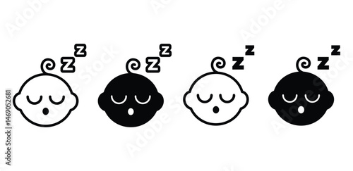 Sleeping Baby Icons Black and White Illustrations Vector Design