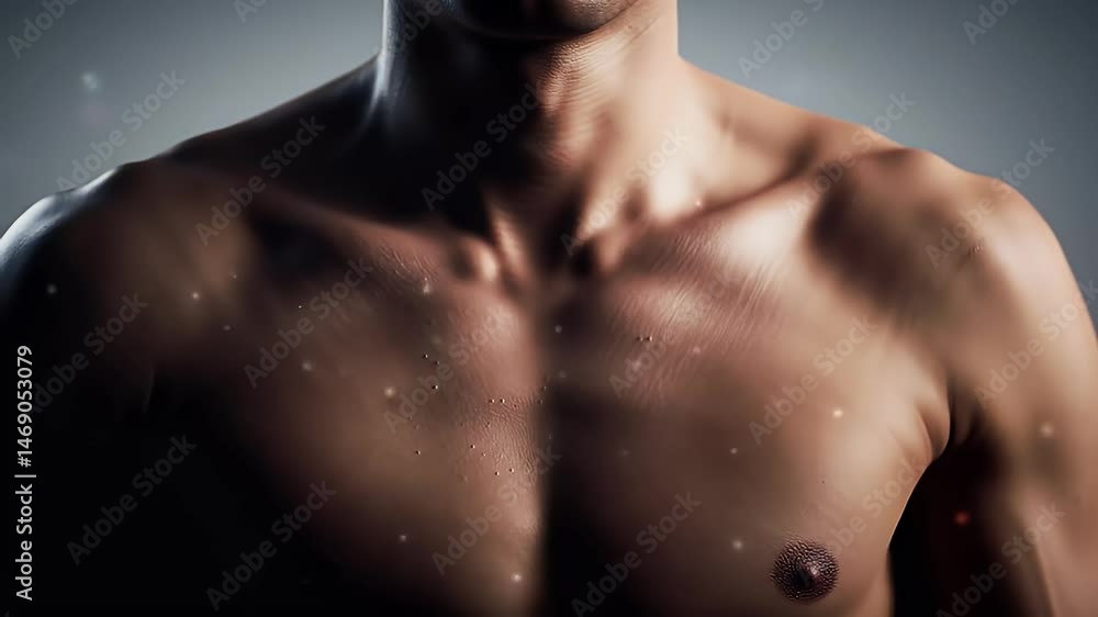 Muscular Male Torso with Glowing Particles, Studio Shot Muscular Male Torso with Glowing Particles, Studio Shot