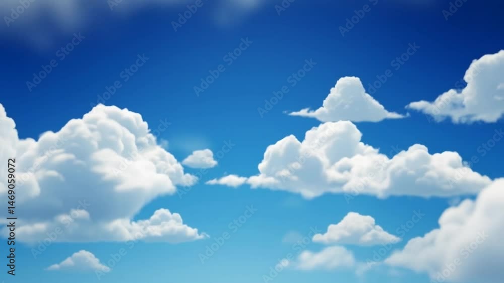 Passing Clouds Fly in the Light Blue Sky Loop. 3D rendering. Soft clouds fly in the blue sky background seamless loop animation.