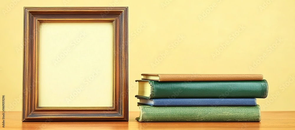 Fototapeta premium Empty Frame and Books