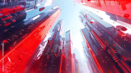 Futuristic Cityscape with Red Glowing Towers