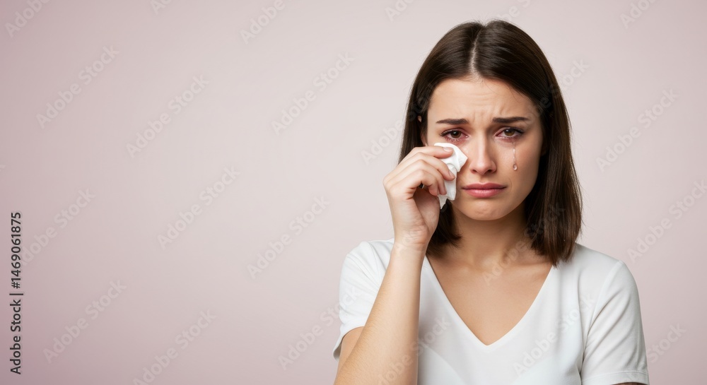 Emotional distress captured in a portrait of a crying woman wiping tears Emotional distress captured in a portrait of a crying woman wiping tears